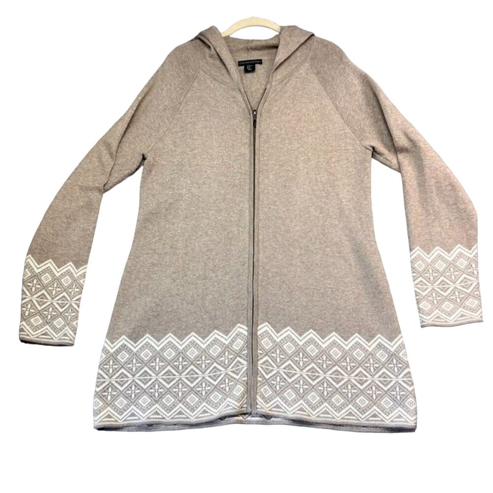 Cynthia Rowley Cardigan Sweater Jacket XL Hip Length Zip Front Hood  Aztec